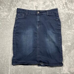 Emme Jordan Denim Skirt Womens Medium Blue Dark Wash Stretch Pencil Embroidered